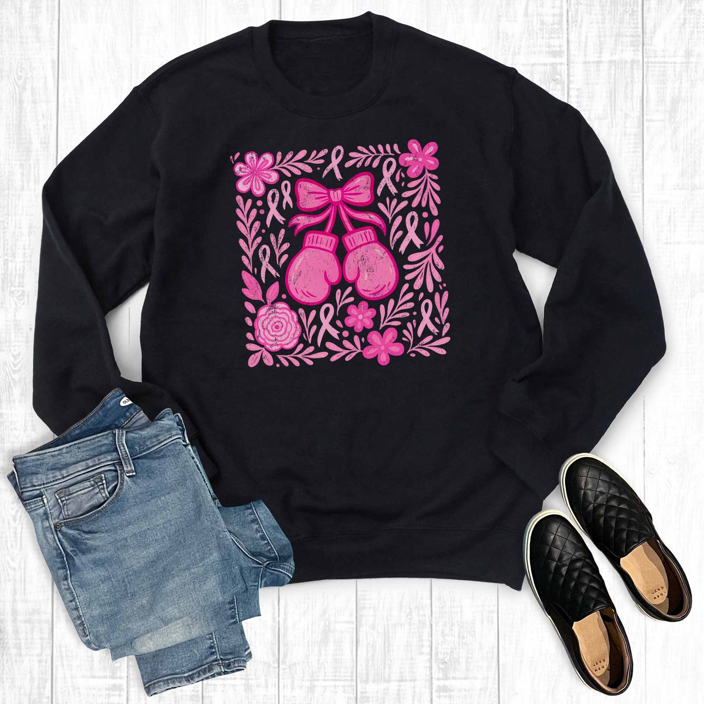 Boho Fight Cancer Boxing Gloves Graphic Sweatshirt Unisex T-shirt, Sweatshirt, Hoodie, Long Sleeve Tee - T-Shirt, Sweatshirt, Hoodie