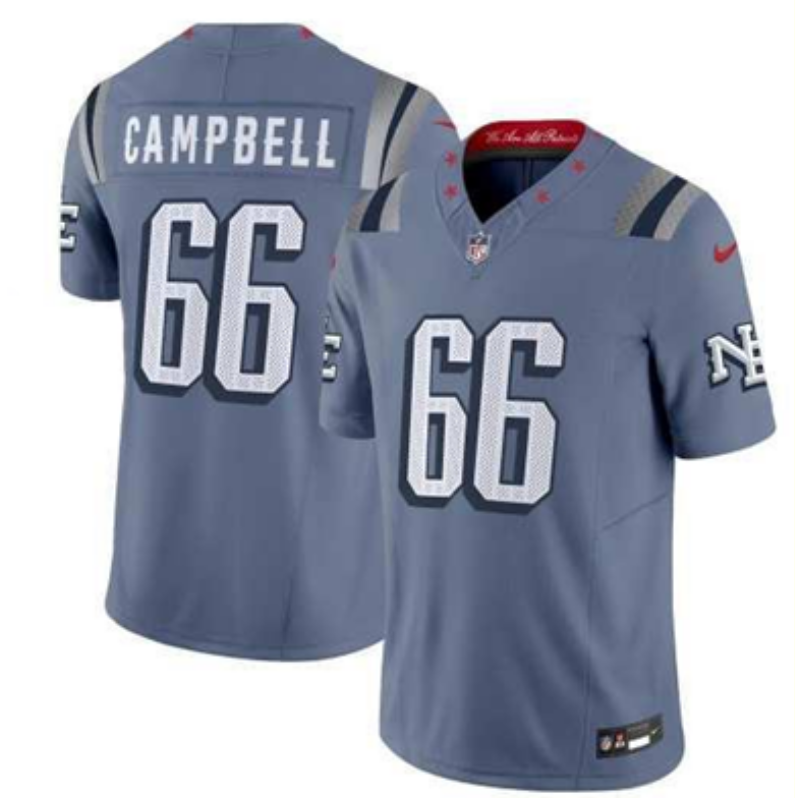 Men's New England Patriots Will Campbell #66 Storm Blue 2025 Rivalries Collection Limited Jersey football jersey product view 1
