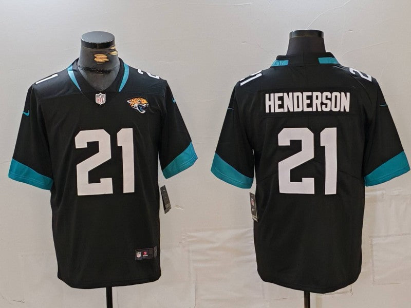 Men's Jacksonville Jaguars CJ Henderson #21 Black Game Player Jersey1 football jersey product view 1