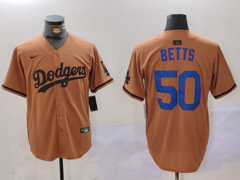 Men's Los Angeles Dodgers Mookie Betts #50 Brown Game Player Jersey baseball jersey product view 1