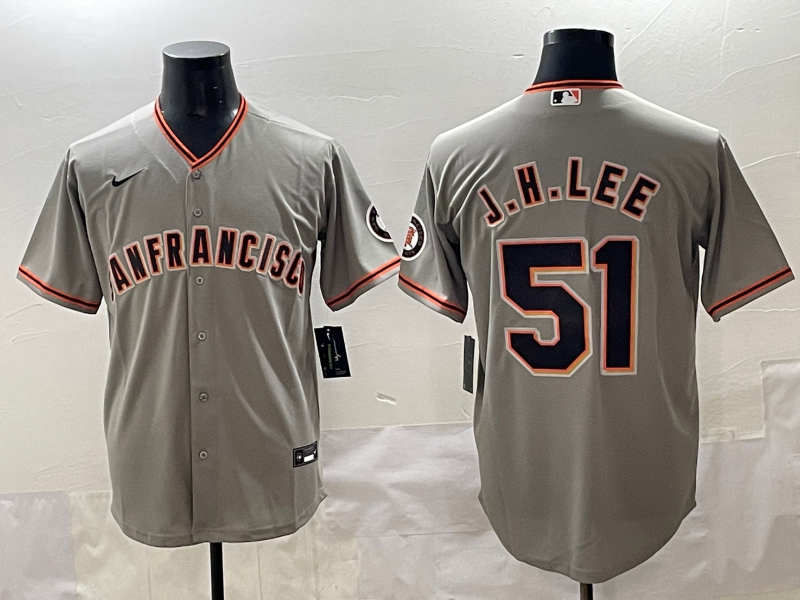 Men's San Francisco Giants Jung Hoo Lee #51 Gray Game Player Jersey baseball jersey product view 1