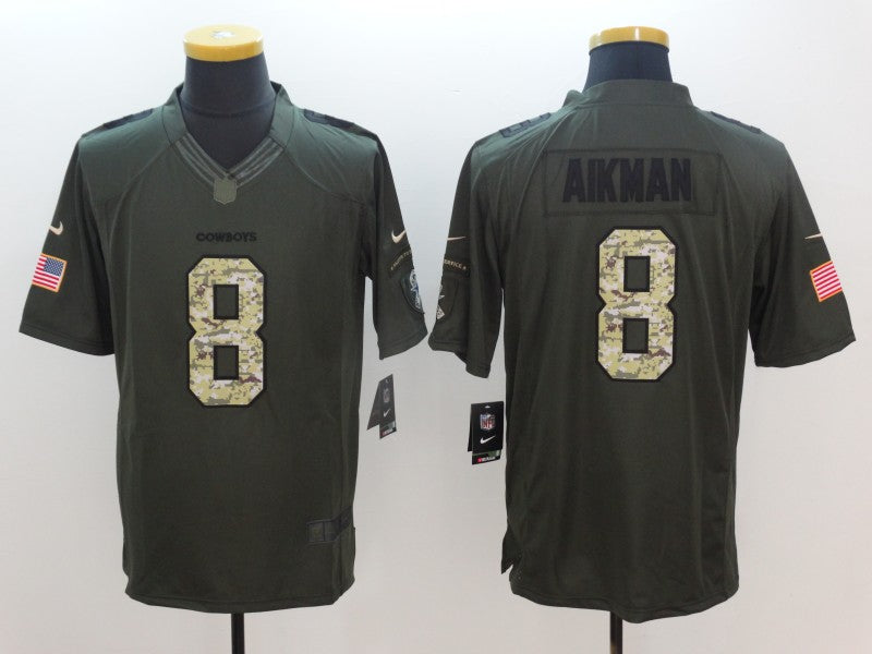Men's Dallas Cowboys Troy Aikman #8 Army Green Game Jersey1 football jersey product view 1