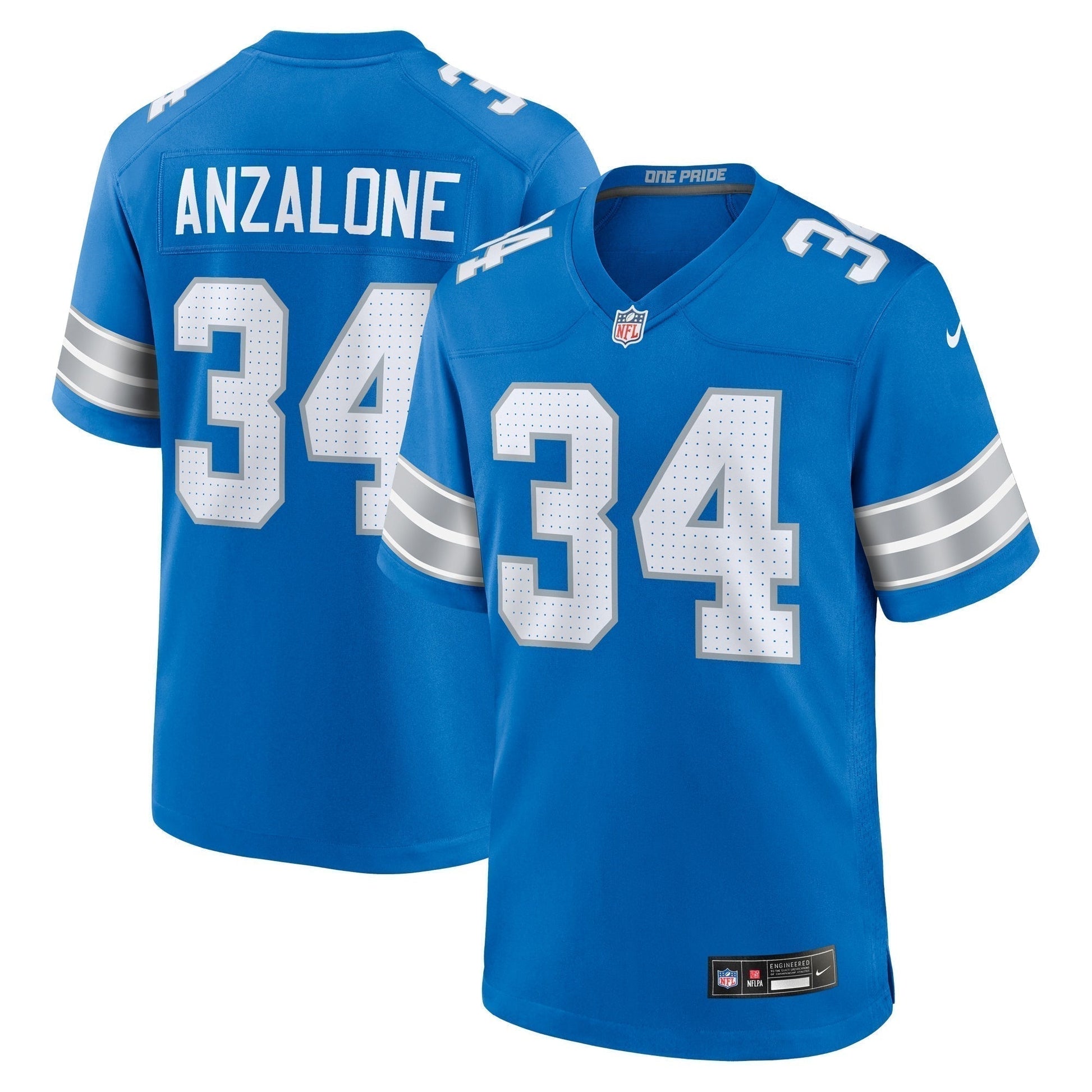 Alex Anzalone Detroit Lions Game Jersey - Blue football jersey product view 1