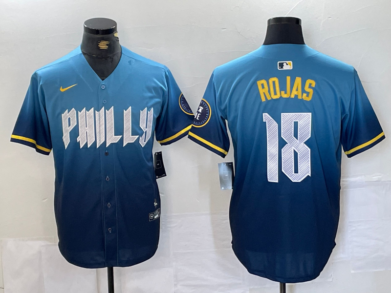 Men's Philadelphia Phillies Johan Rojas #18 Blue 2024 City Connect Limited Player Jersey baseball jersey product view 1