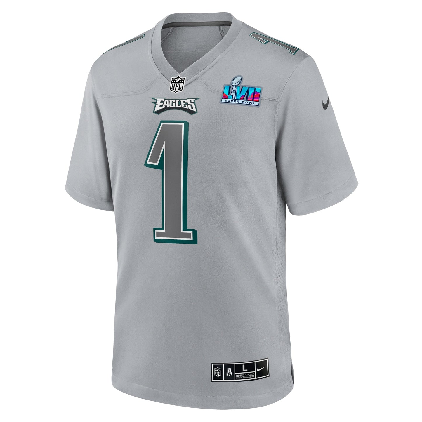 Jalen Hurts Philadelphia Eagles Super Bowl LVII Patch Atmosphere Fashion Game Jersey - Gray football jersey product view 2