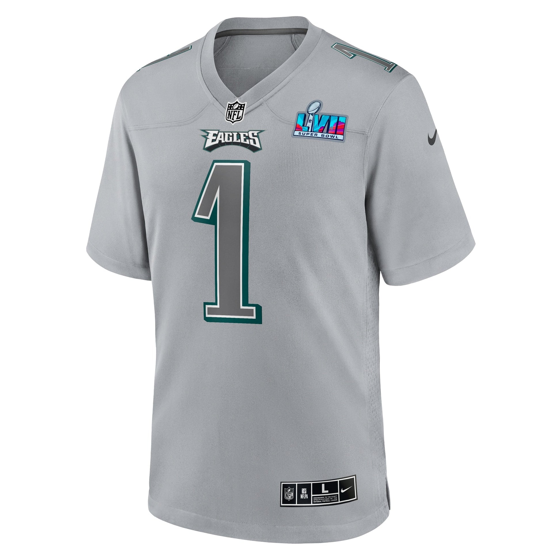 Jalen Hurts Philadelphia Eagles Super Bowl LVII Patch Atmosphere Fashion Game Jersey - Gray football jersey product view 2
