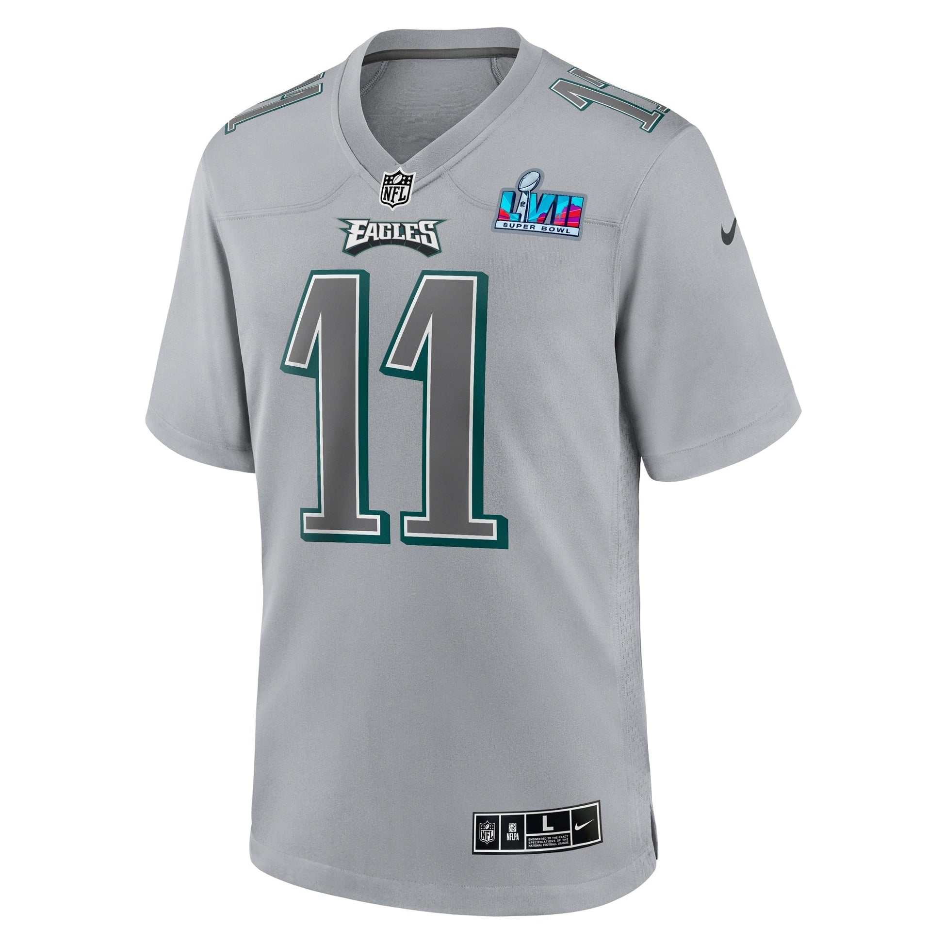 A.J. Brown Philadelphia Eagles Super Bowl LVII Patch Atmosphere Fashion Game Jersey - Gray football jersey product view 3