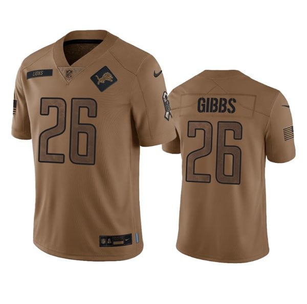 Detroit Lions 26 Jahmyr Gibbs 2023 Salute To Service Jersey - Brown football jersey product view 1