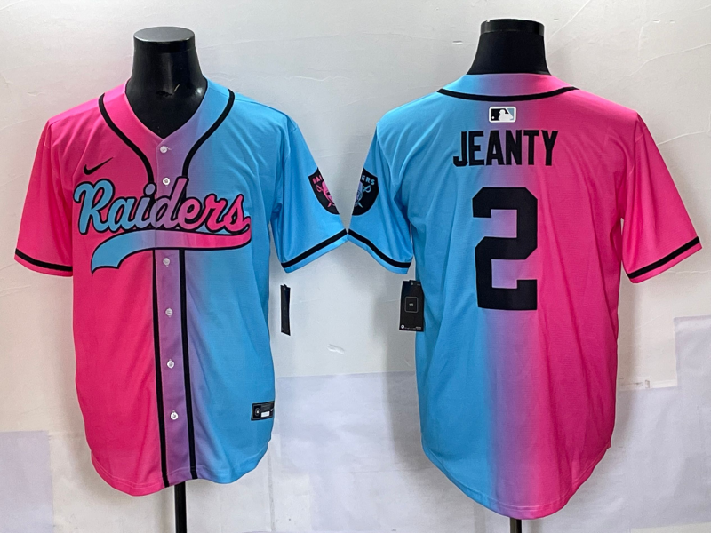 Men's Las Vegas Raiders Ashton Jeanty #2 Pink/Blue Game Jersey football jersey product view 1