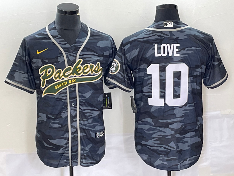 Men's Green Bay Packers Jordan Love #10 Grey Camouflage Game Jersey1 Joint Edition basketball jersey product view 1