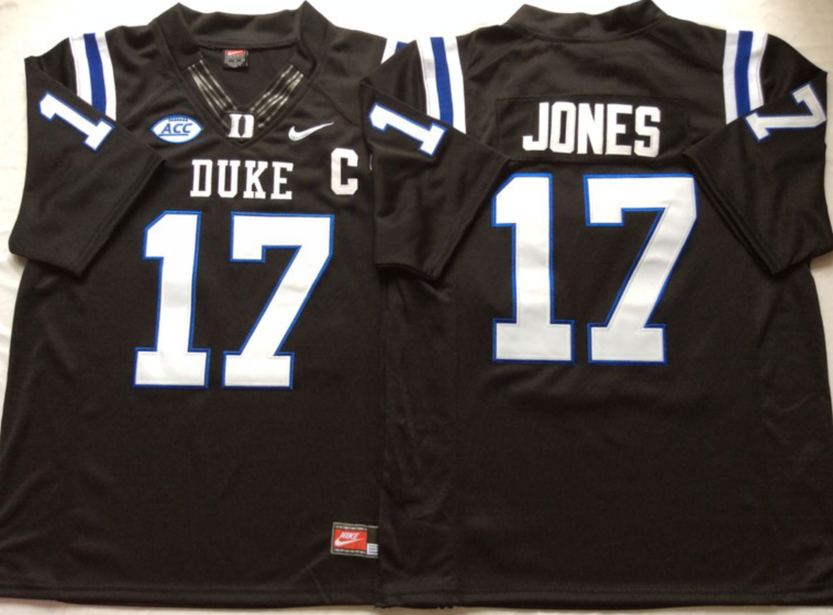Men's Duke Blue Devils Daniel Jones Black Player Game Jersey sports jersey product view 1