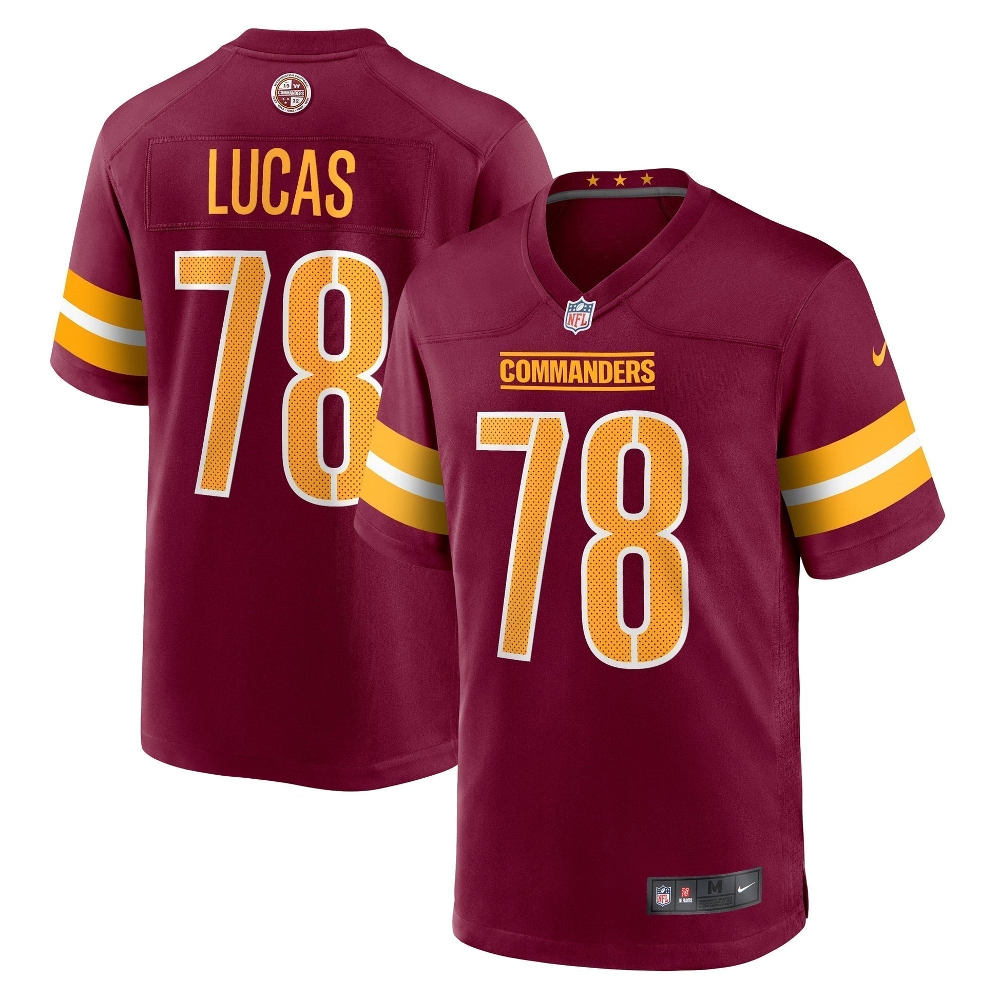 Cornelius Lucas Washington Commanders Game Jersey - Burgundy football jersey product view 1