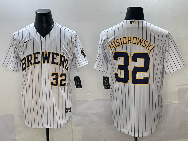 Men's Milwaukee Brewers Jacob Misiorowski White Replica Player Jersey baseball jersey product view 1