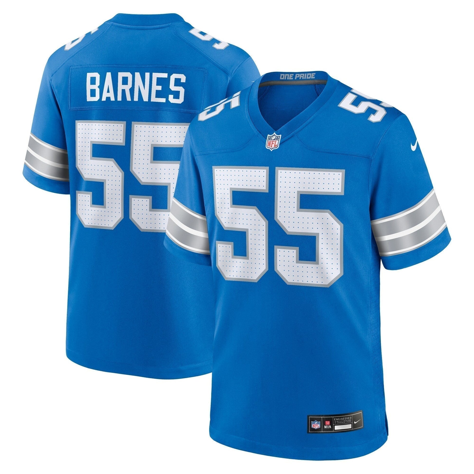 Derrick Barnes Detroit Lions Team Game Jersey - Blue football jersey product view 1