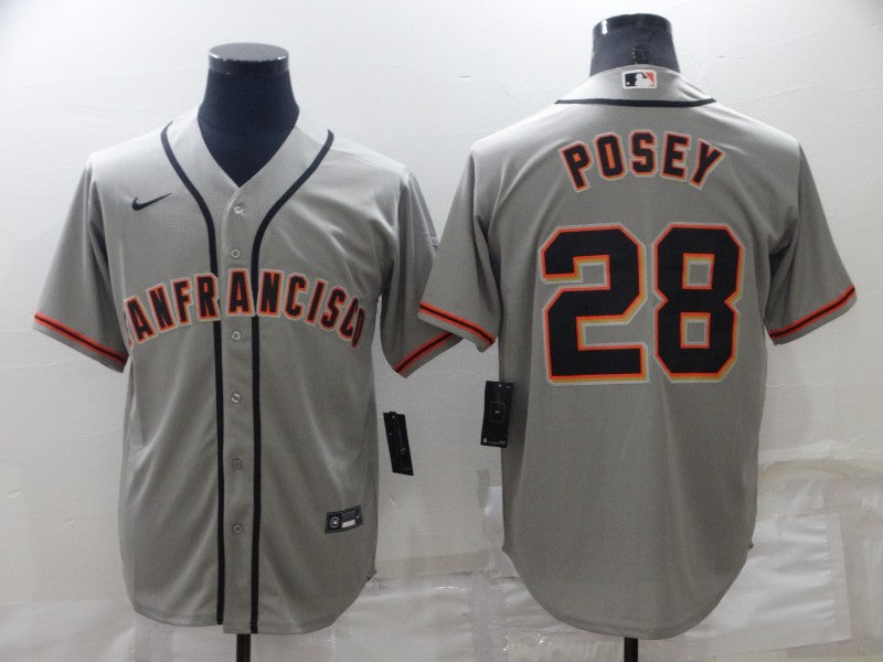 Men's San Francisco Giants Buster Posey #28 Gray Replica Baseball Jersey baseball jersey product view 1