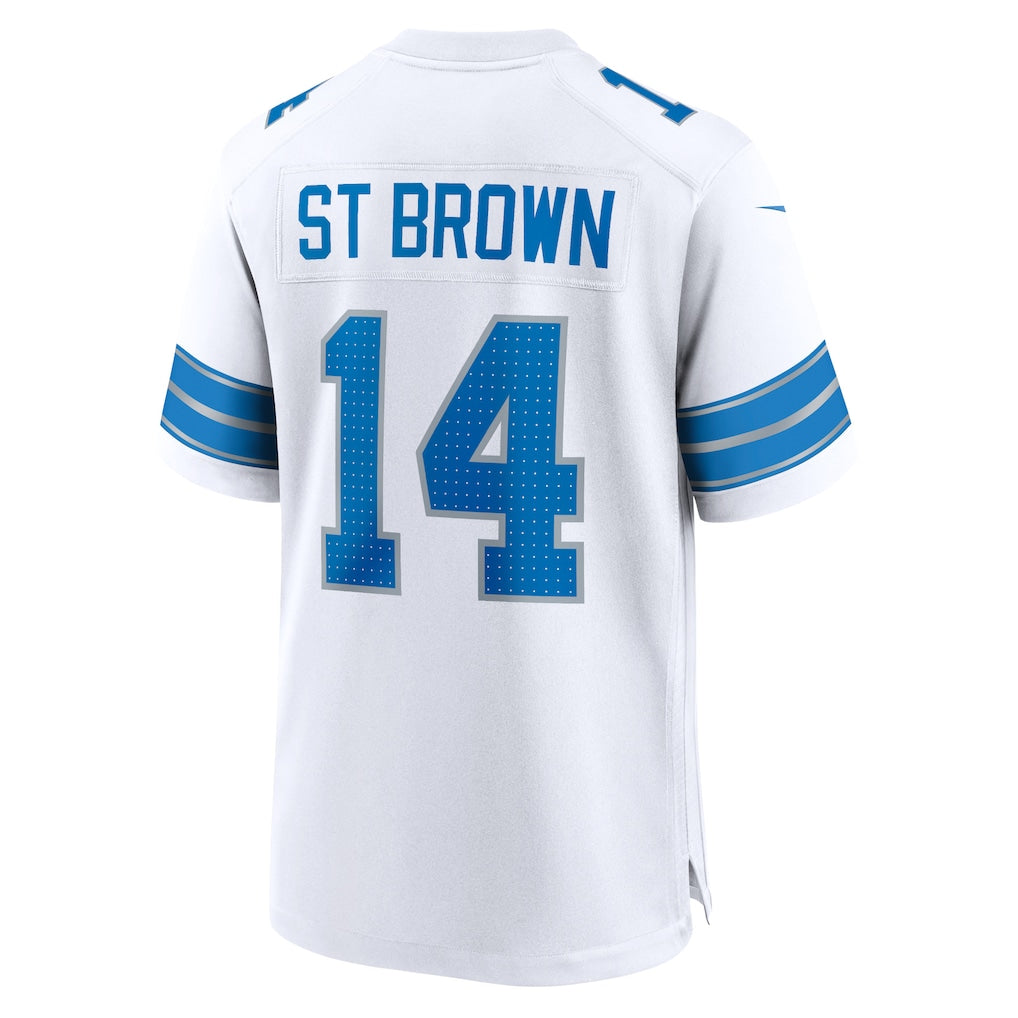 D.Lions #14 Amon-Ra St. Brown White Game Jersey football jersey product view 1