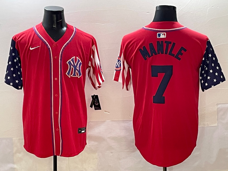 Men's New York Yankees Mickey Mantle Red Limited Player Jersey baseball jersey product view 1