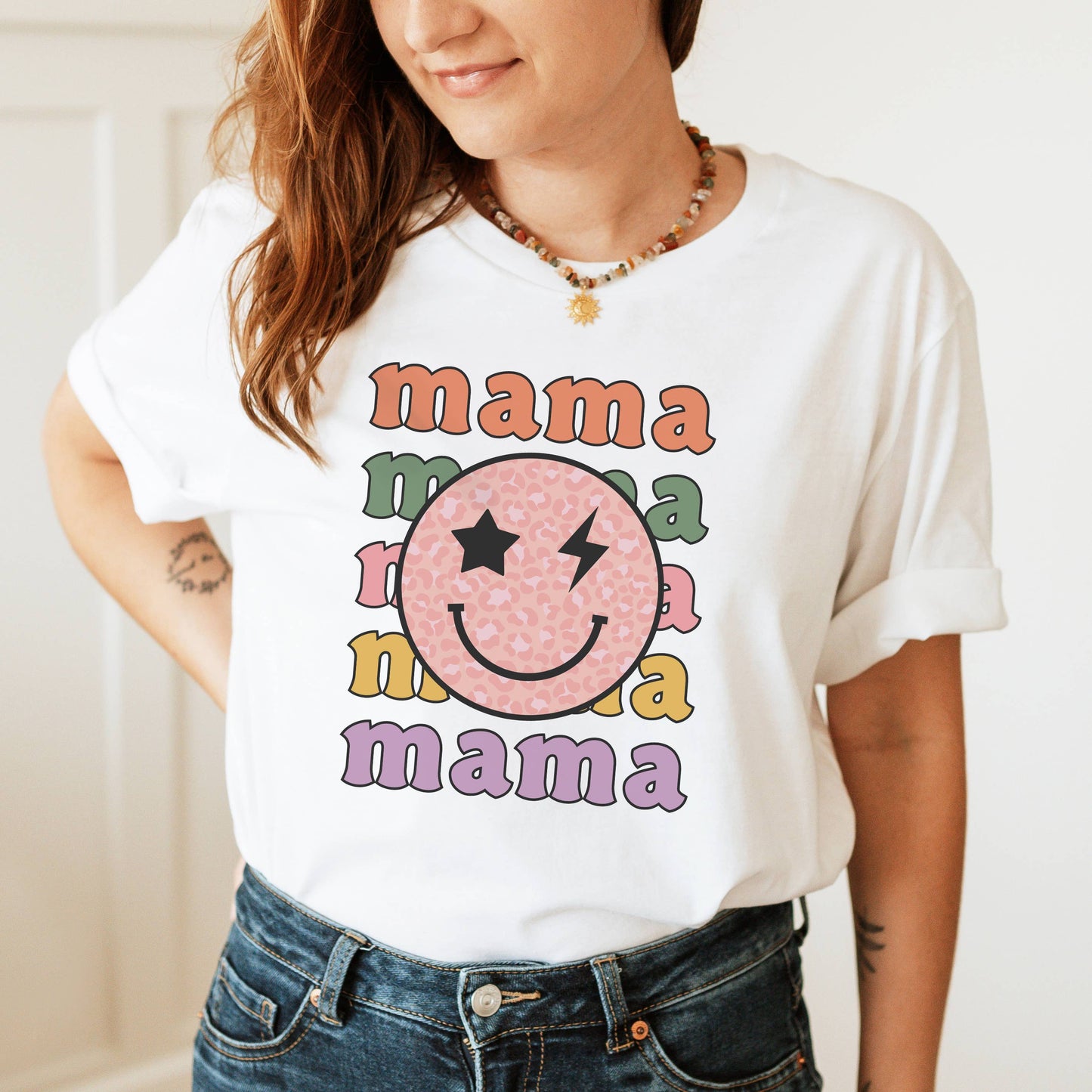 Mama Smiley Face Tee | Sizes XS-2XL Unisex T-shirt, Sweatshirt, Hoodie, Long Sleeve Tee - T-Shirt, Sweatshirt, Hoodie