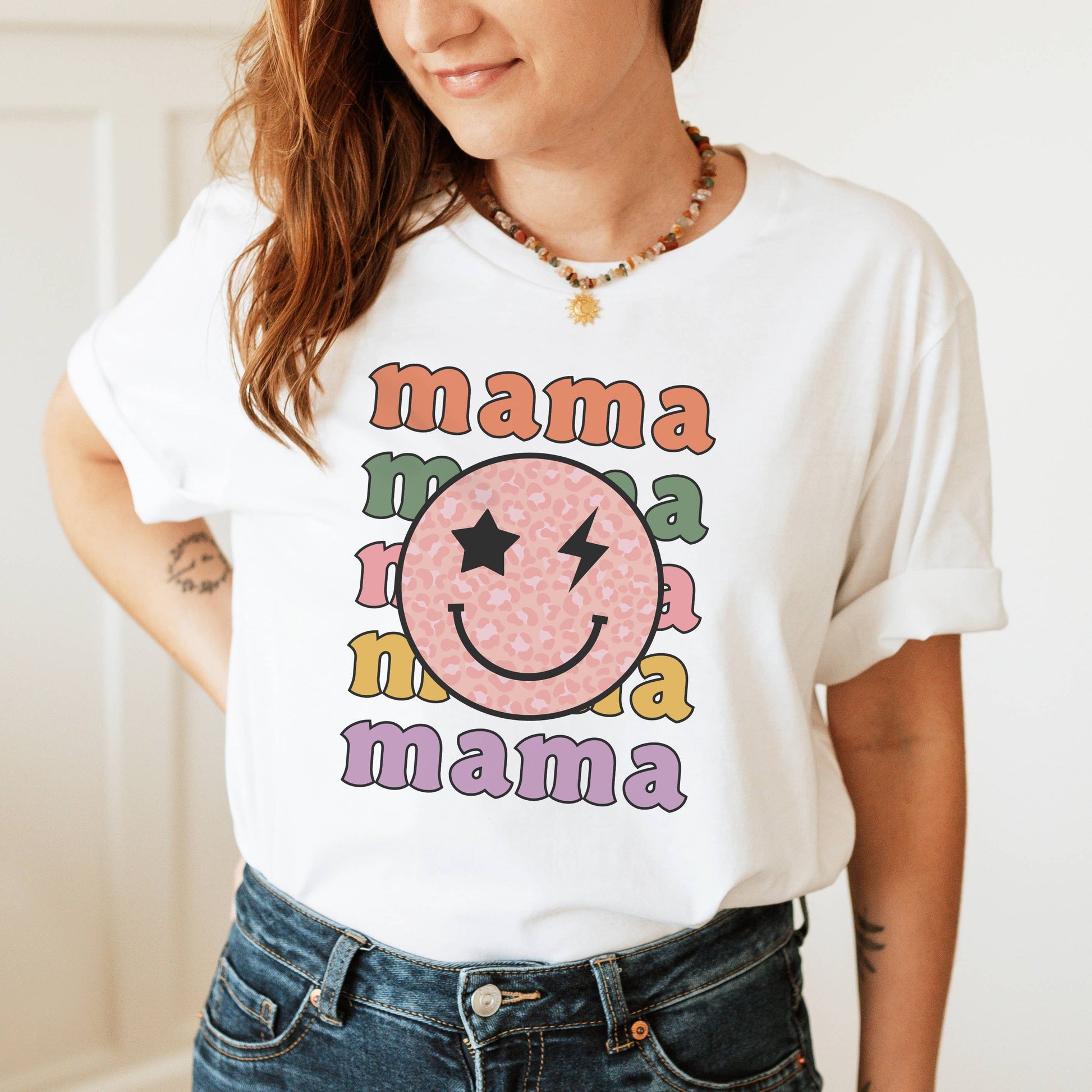 Mama Smiley Face Tee | Sizes XS-2XL Unisex T-shirt, Sweatshirt, Hoodie, Long Sleeve Tee - T-Shirt, Sweatshirt, Hoodie