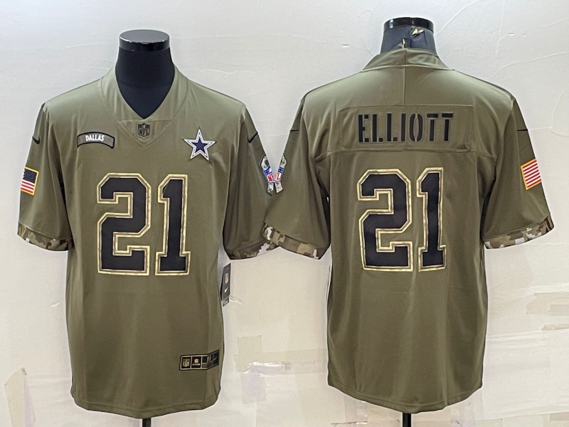 Men's Dallas Cowboys Ezekiel Elliott Olive 2022 Salute To Service Limited Jersey football jersey product view 1