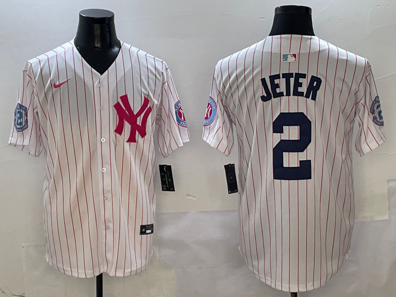 Men's New York Yankees Derek Jeter White Team Player Jersey baseball jersey product view 1