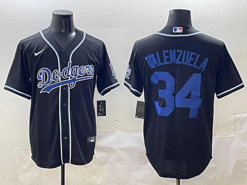 Men's Los Angeles Dodgers Fernando Valenzuela #34 Black Player Game Jersey1 baseball jersey product view 1