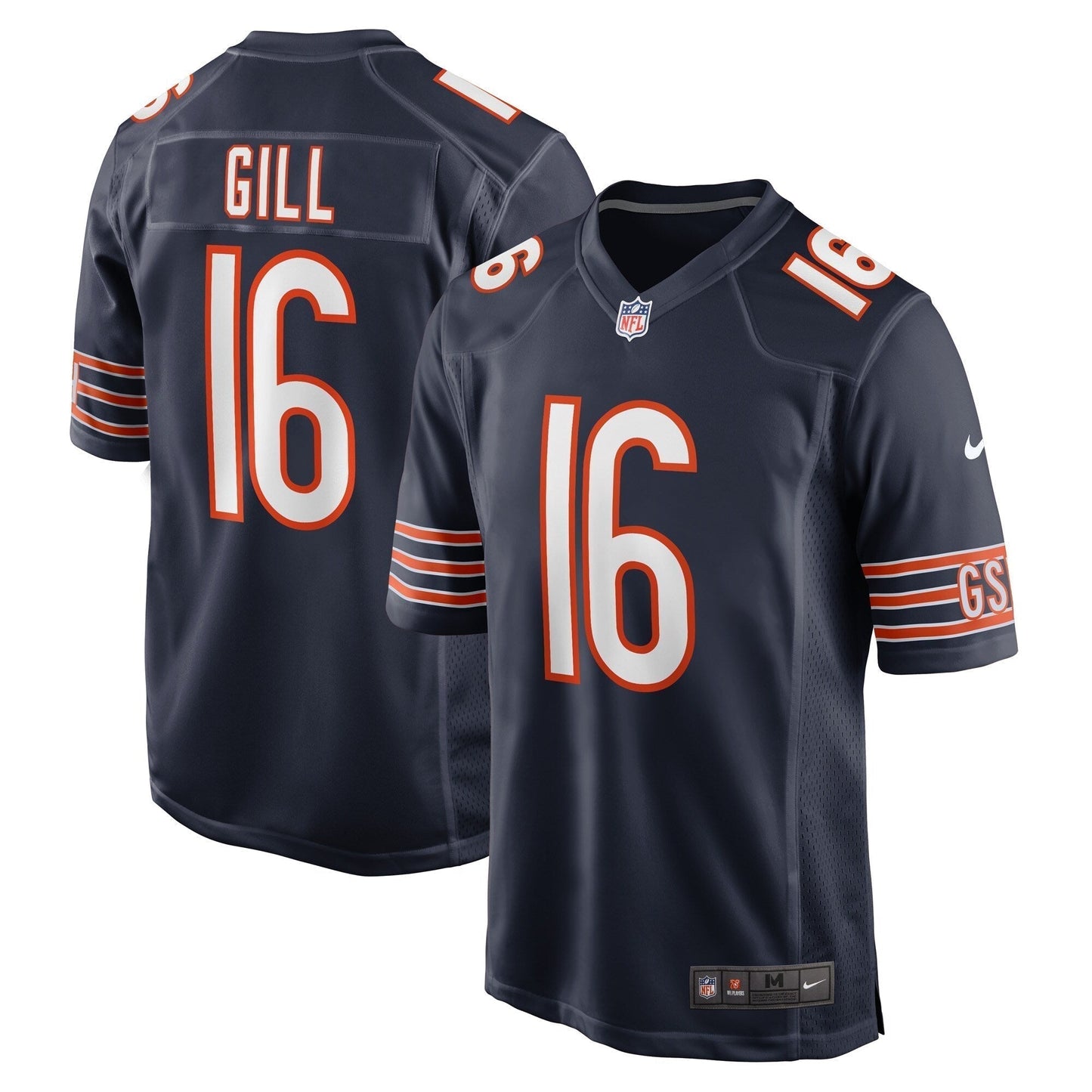 Trenton Gill Chicago Bears Game Jersey - Navy football jersey product view 1