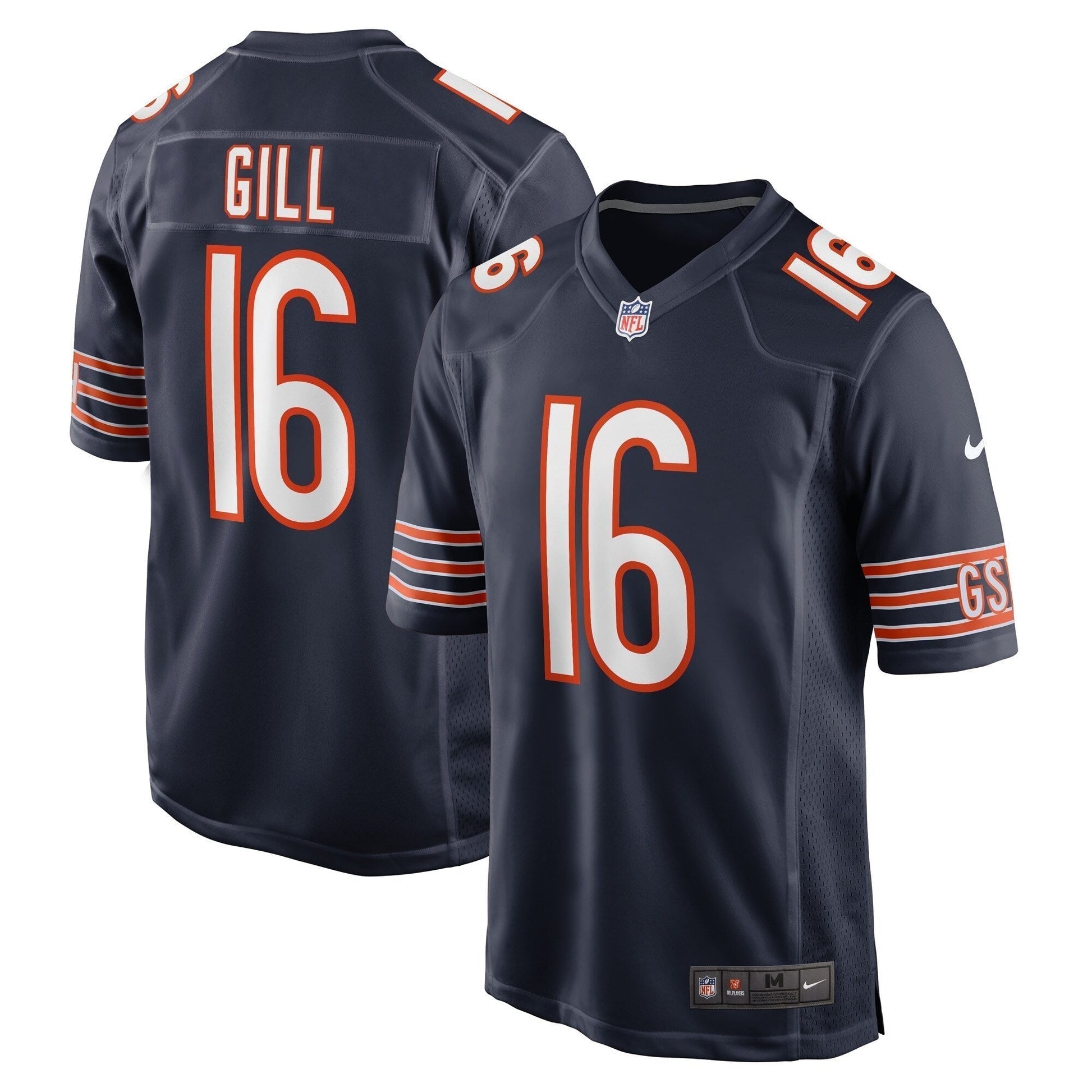 Trenton Gill Chicago Bears Game Jersey - Navy football jersey product view 1