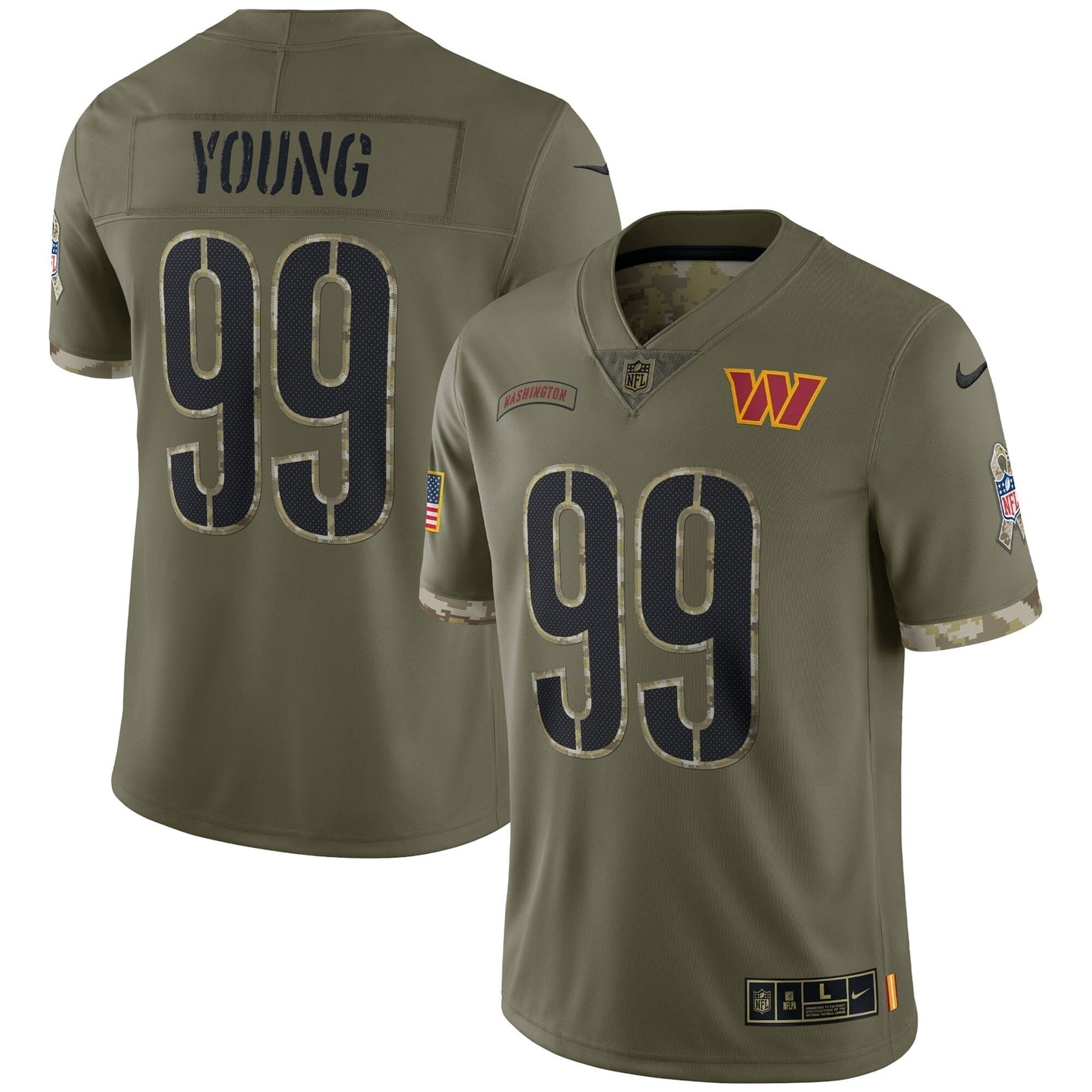 Chase Young Washington Commanders 2022 Salute To Service Limited Jersey - Olive football jersey product view 1