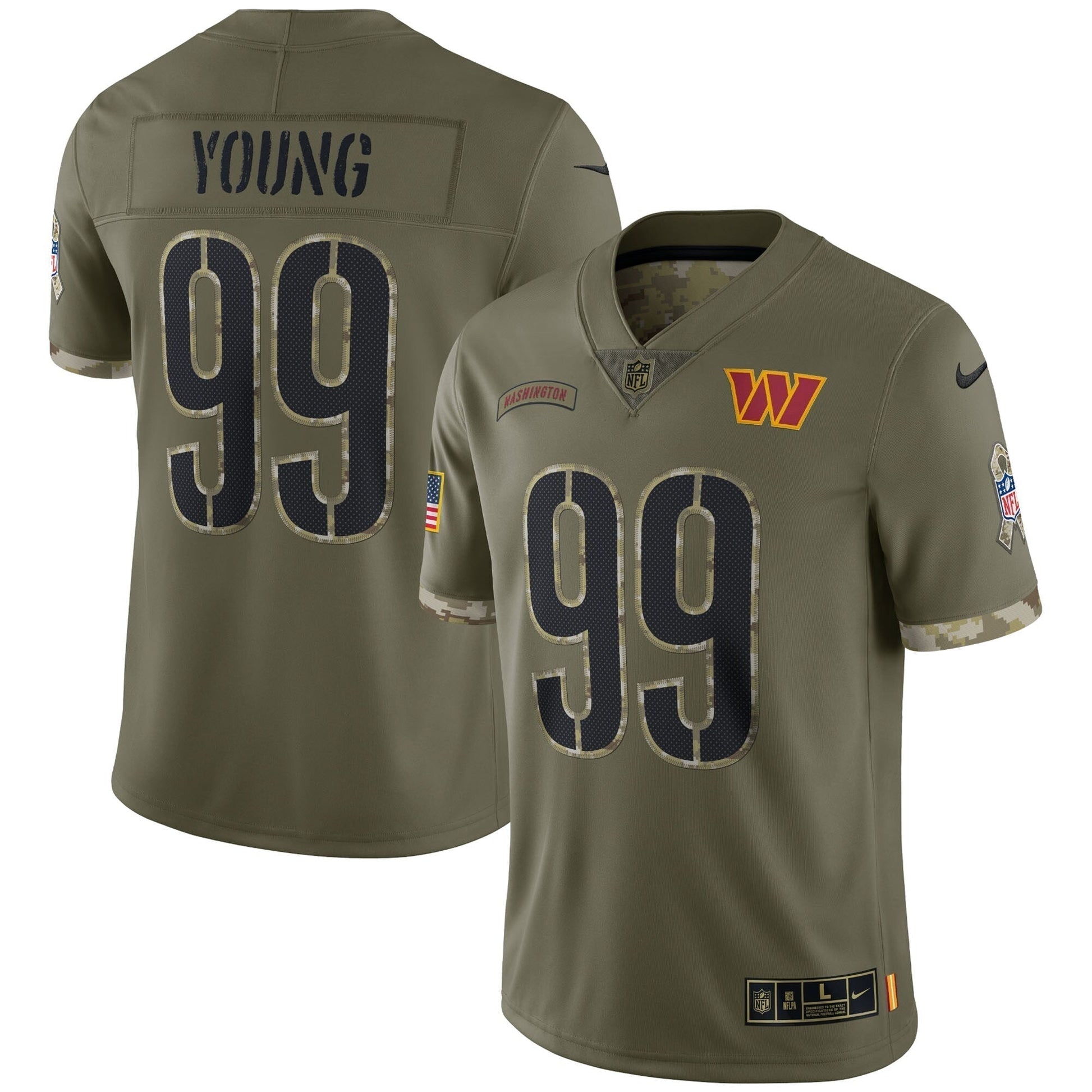 Chase Young Washington Commanders 2022 Salute To Service Limited Jersey - Olive football jersey product view 1