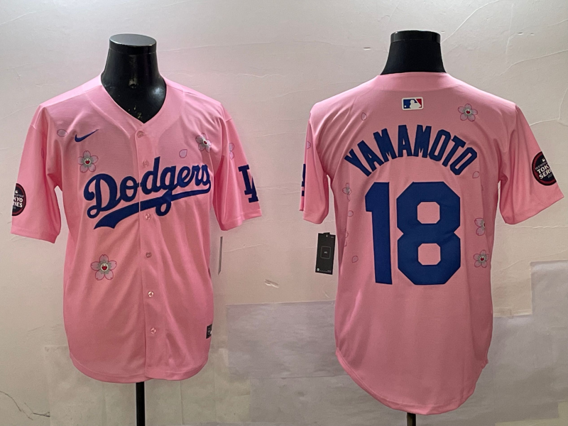 Men's Los Angeles Dodgers Yoshinobu Yamamoto #18 Pink Alternate Replica Player Jersey baseball jersey product view 1