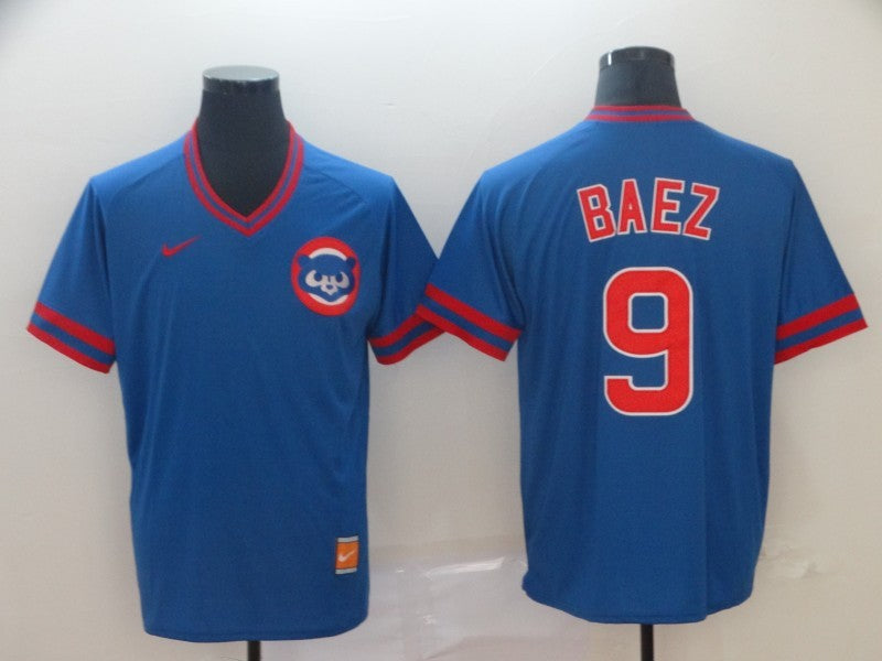 Men's Chicago Cubs Javier Baez #9 Blue Stitched Jersey baseball jersey product view 1