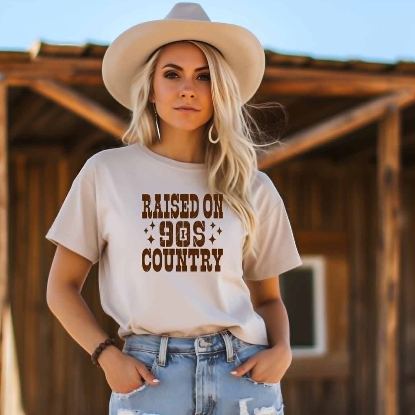 Raised On 90's Country Cream Bella Western Graphic Tee Unisex T-shirt, Sweatshirt, Hoodie, Long Sleeve Tee - T-Shirt, Sweatshirt, Hoodie
