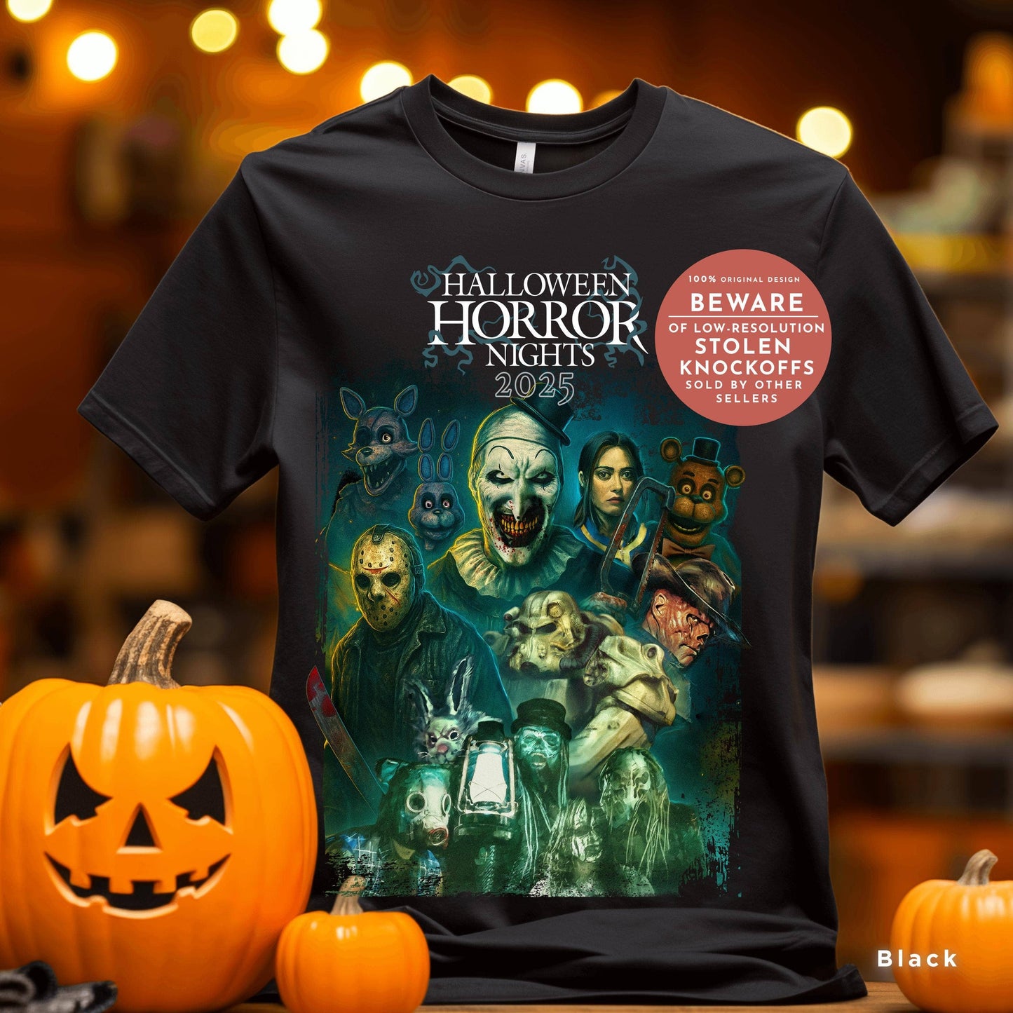 Terrifier Tee Universal Horror Nights 2025 Apparel Unisex T-shirt, Sweatshirt, Hoodie, Long Sleeve Tee - T-Shirt, Sweatshirt, Hoodie