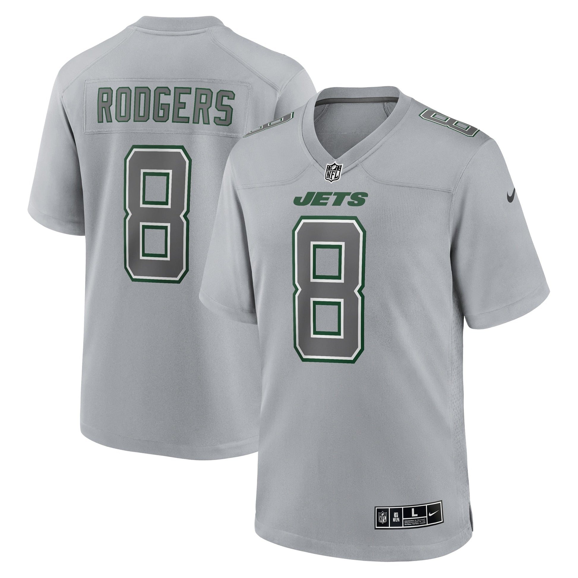 Aaron Rodgers New York Jets Atmosphere Fashion Game Jersey - Heather Gray football jersey product view 1