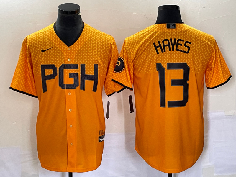 Men's Pittsburgh Pirates Ke'Bryan Hayes Gold 2023 City Connect Replica Player Jersey baseball jersey product view 1