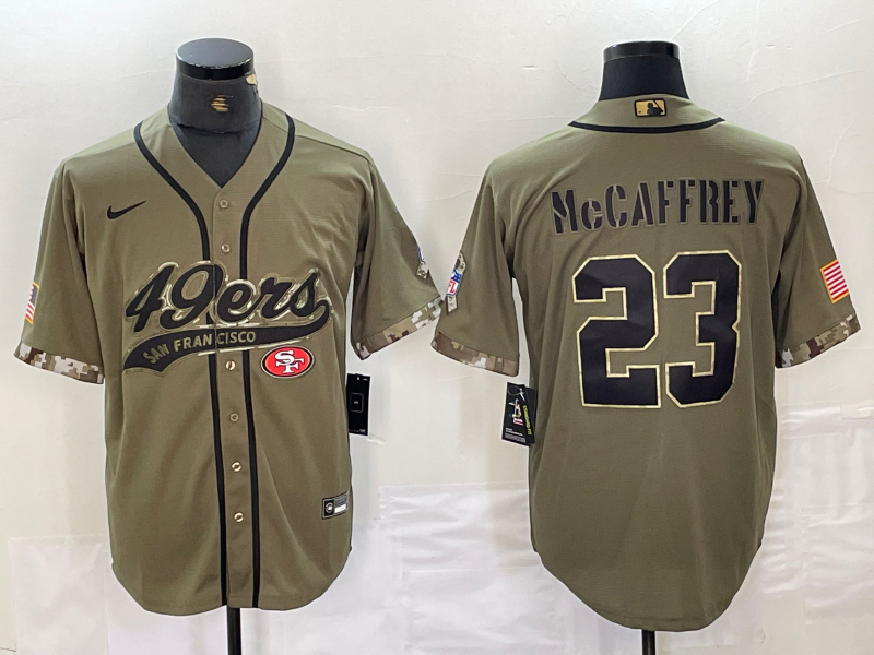 Men's San Francisco 49ers Christian McCaffrey Olive 2022 Salute To Service Jersey Joint Edition football jersey product view 1