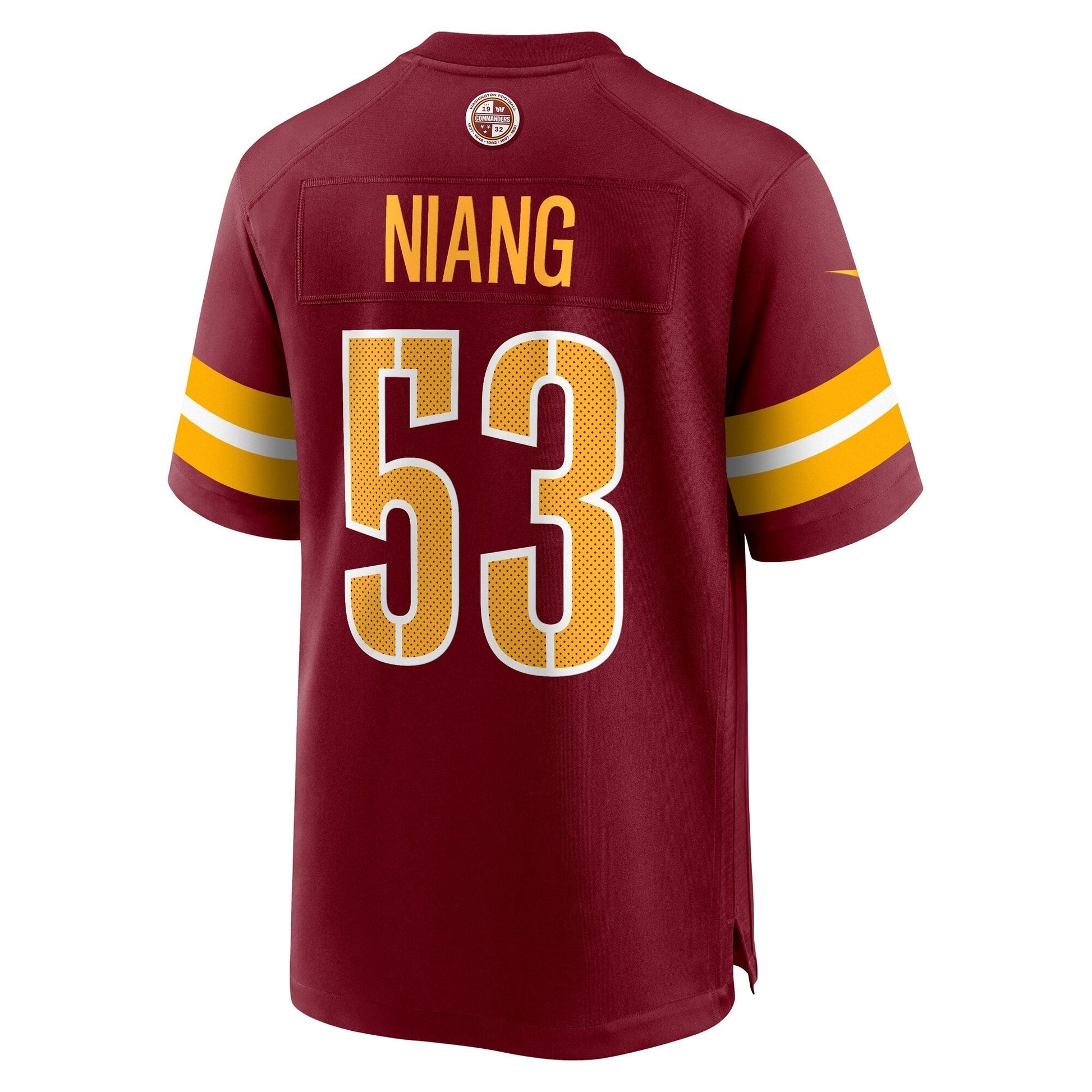 Washington Commanders Lucas Niang Burgundy Team Game Jersey football jersey product view 3