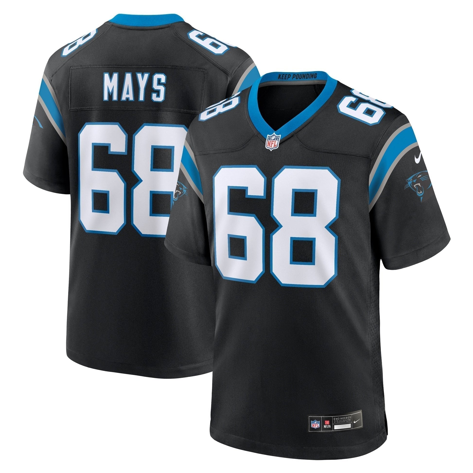 Cade Mays Carolina Panthers Team Game Jersey - Black football jersey product view 1