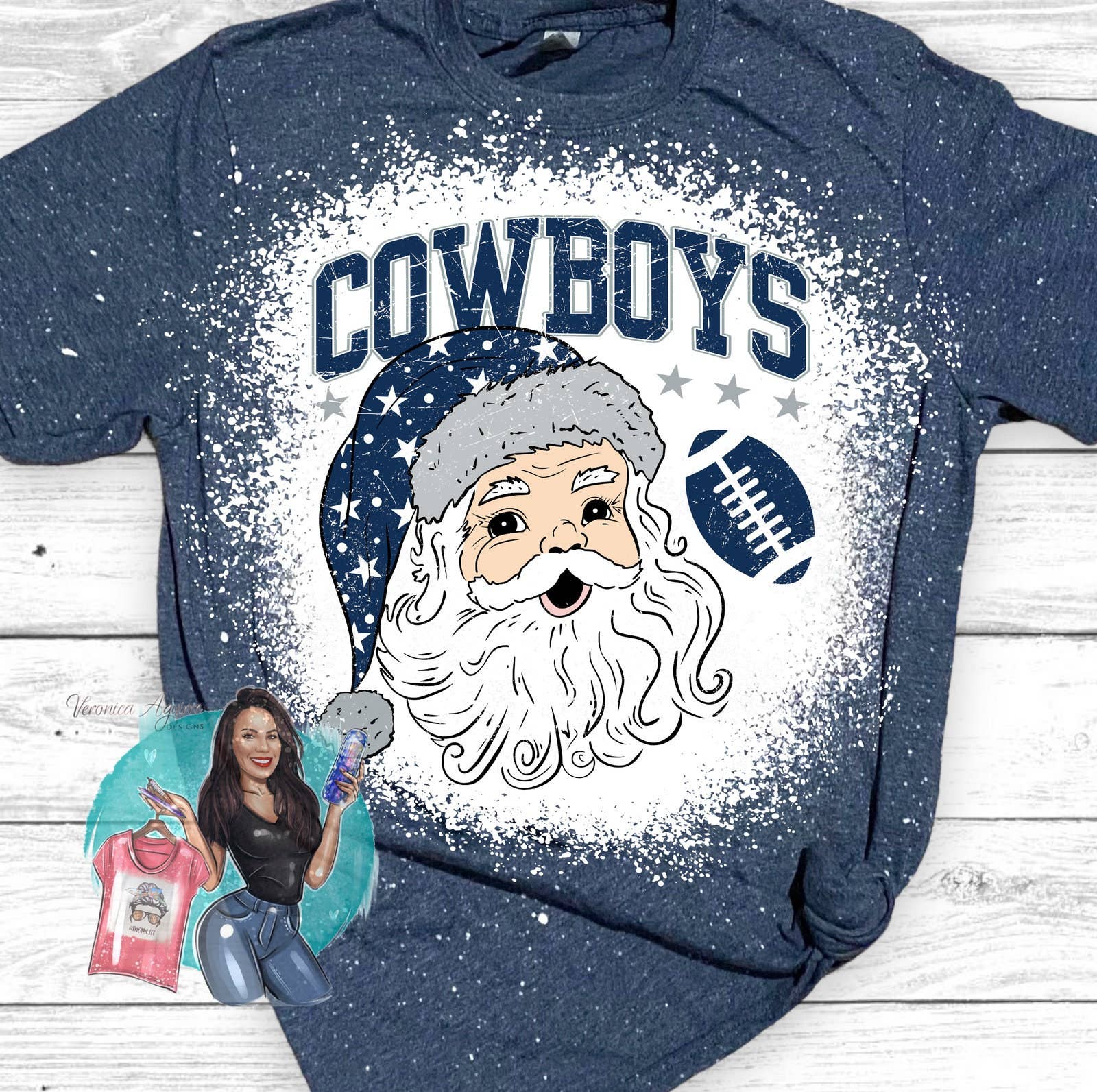 Santa Cowboys Bleached T-Shirt - Festive Graphic Holiday Tee Unisex T-shirt, Sweatshirt, Hoodie, Long Sleeve Tee - T-Shirt, Sweatshirt, Hoodie