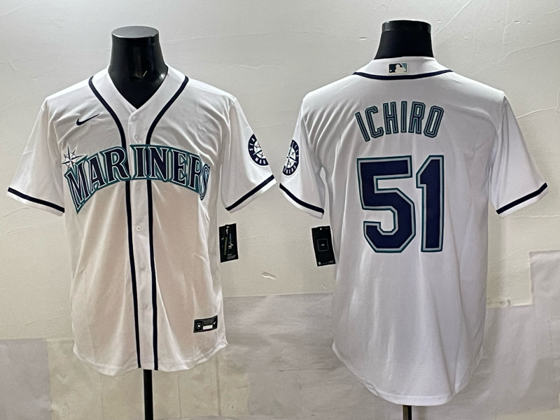 Men's Seattle Mariners Ichiro Suzuki #51 White Replica Player Jersey baseball jersey product view 1