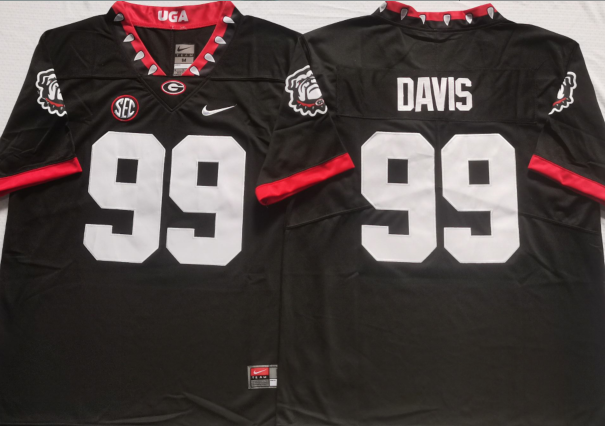 Men's Georgia Bulldogs Jordan Davis Black Player Jersey basketball jersey product view 1
