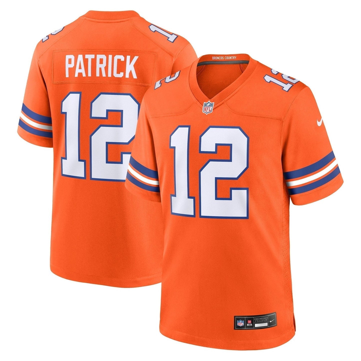 Tim Patrick Denver Broncos Mile High Collection 1977 Throwback Game Jersey - Orange football jersey product view 1