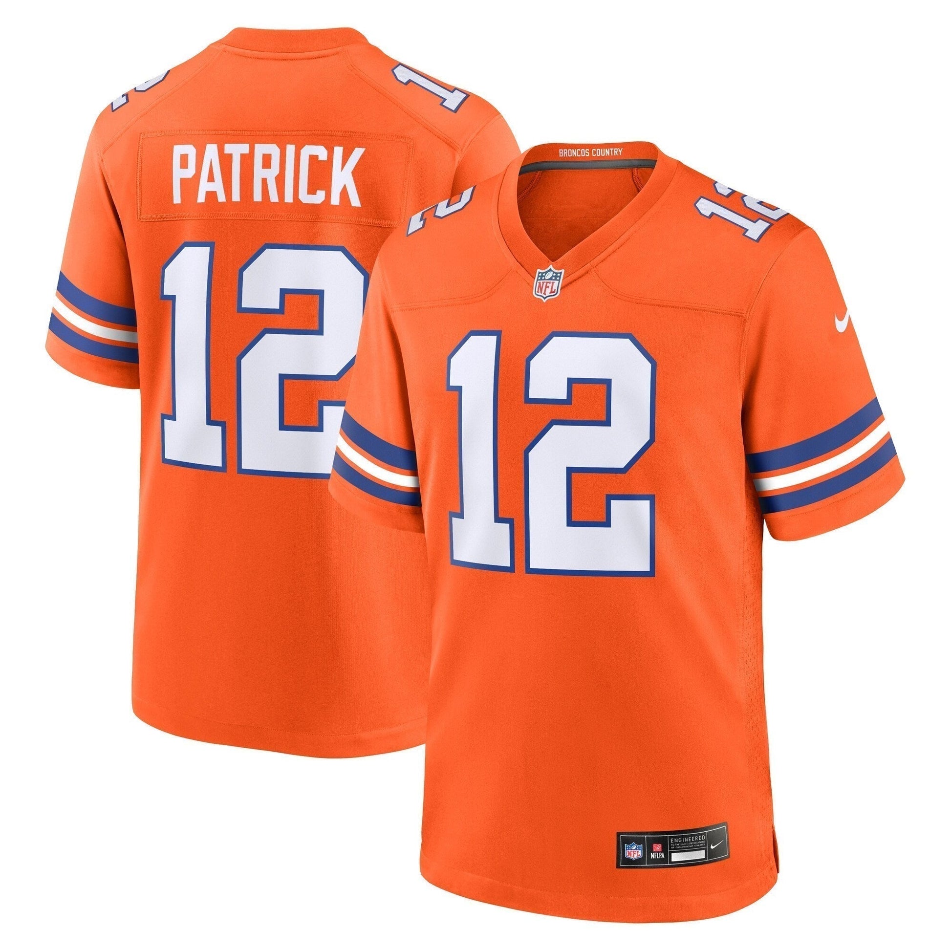 Tim Patrick Denver Broncos Mile High Collection 1977 Throwback Game Jersey - Orange football jersey product view 1