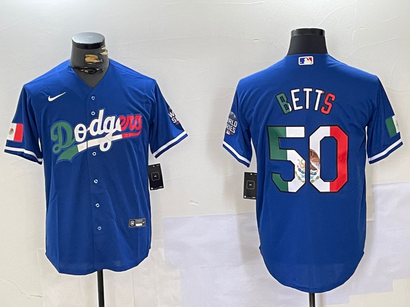 Men's Los Angeles Dodgers Mookie Betts #50 Blue Game Player Jersey1 baseball jersey product view 1