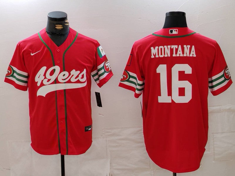 Men's San Francisco 49ers Joe Montana Scarlet Game Player Jersey football jersey product view 1