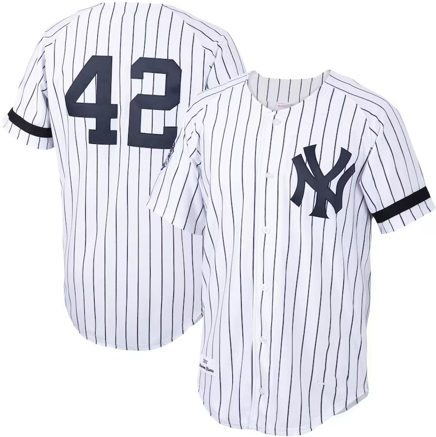 New York Yankees #42 Mariano Rivera Home 2000 Cooperstown Collection Authentic Jersey - White/Navy Stitches Baseball Jerseys baseball jersey product view 1