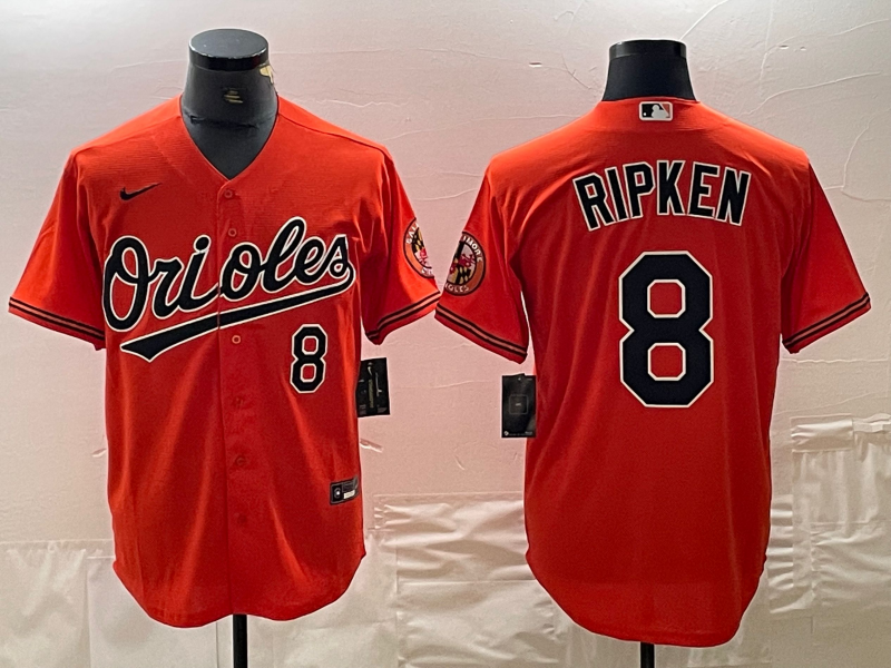 Men's Baltimore Orioles Cal Ripken Jr. Orange Replica Baseball Jersey baseball jersey product view 1