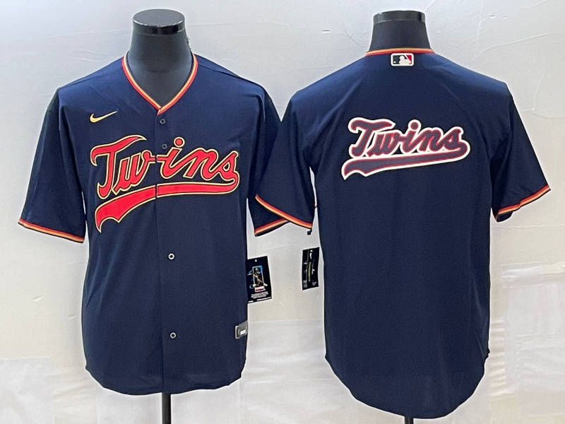 Men's Minnesota Twins Navy Replica Player Logo Jersey baseball jersey product view 1