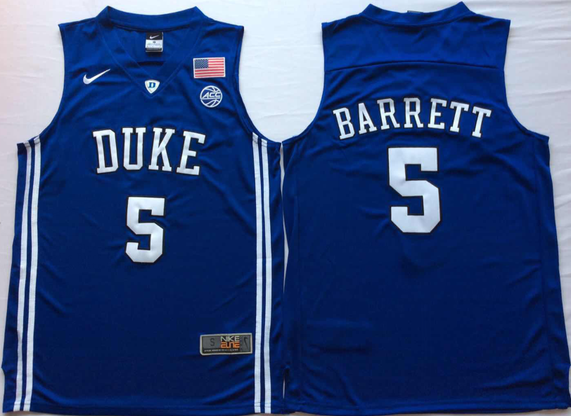 Men's Duke Blue Devils RJ Barrett #5 Blue Player Game Jersey sports jersey product view 1